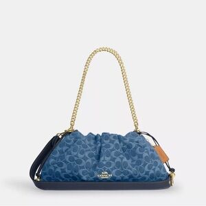 Coach Blue Denim Faye Shoulder Bag with Gold Chain Strap